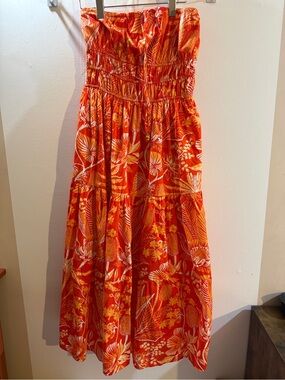 Band of the Free Orange Floral Strapless Maxi Dress Size L Boho Resort Summer